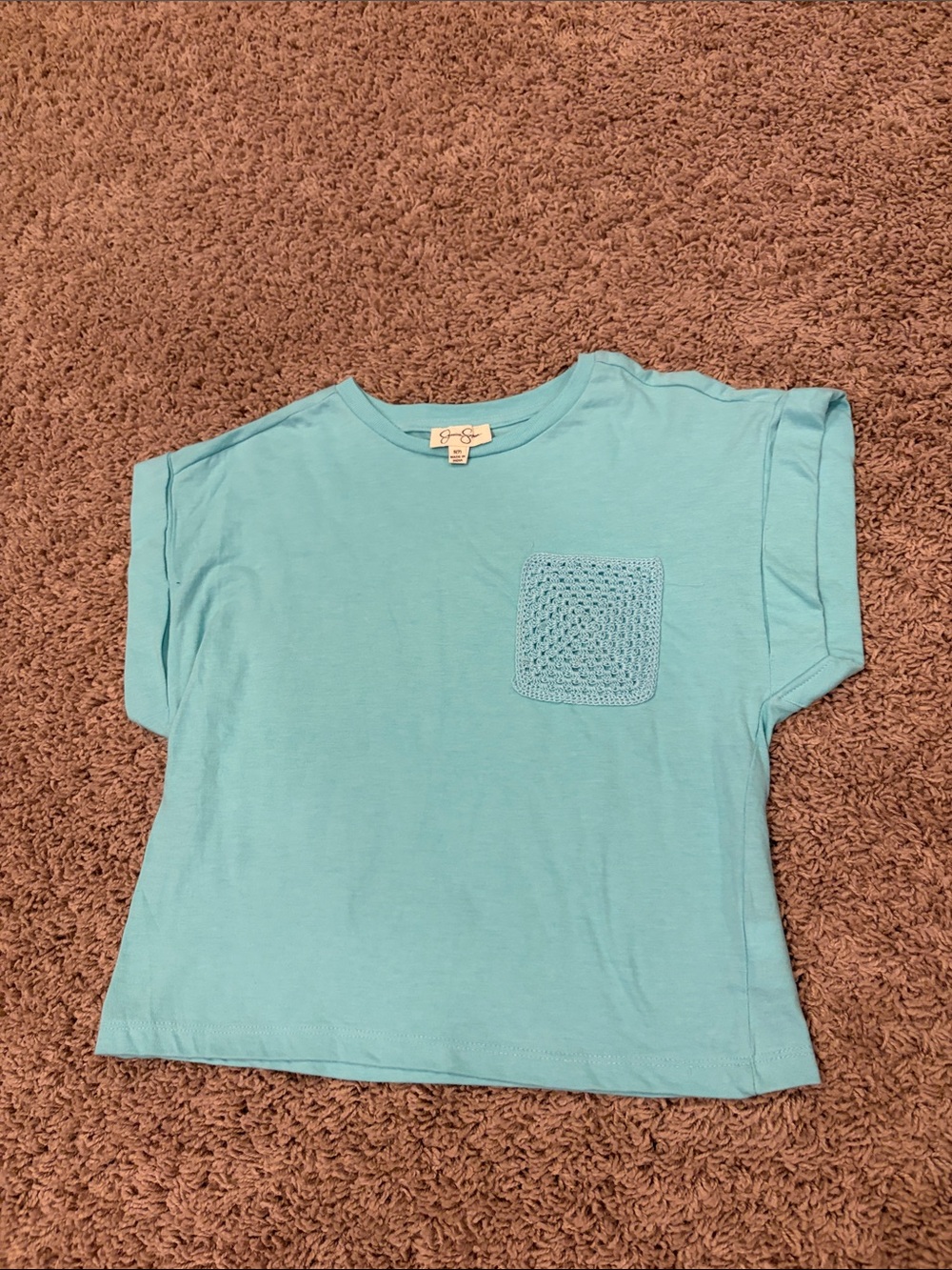 Jessica Simpson Light Blue Girls' Crocheted Pocket Tee